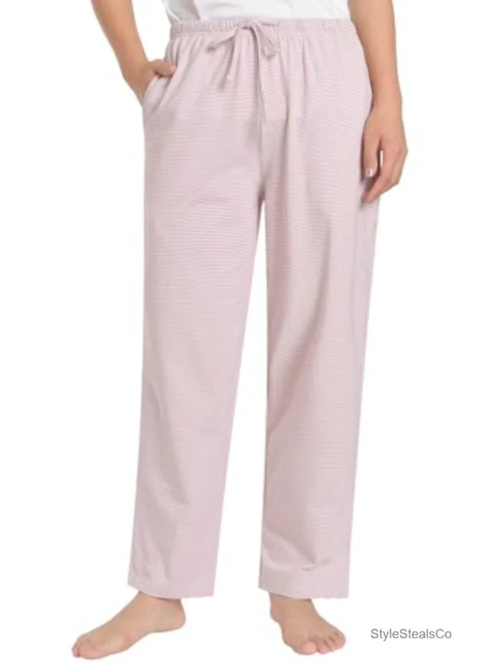 Petite Cotton Knit Striped Pajama Pants with Pockets